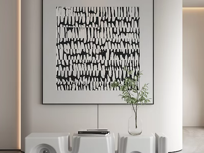 Modern Interior With Abstract Black White Painting And Green Plant On White Table 3d model