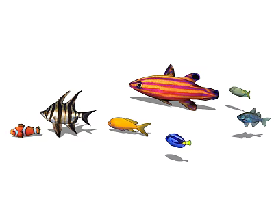 Vibrant Aquatic Animals Including Clownfish Striped Fish Colorful Species And Small Fish Varieties 3d model