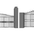 Iron Entrance Gate With Double Door Design And Brick Pillars Spiked Top