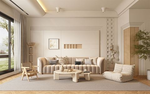 Quiet living room Cream living room 3d model