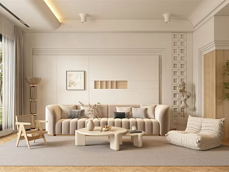 Quiet living room Cream living room 3d model