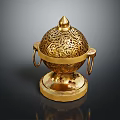 Golden Intricate Carved Pattern Decorative Ornament Spherical Design With Handles And Base For Home Decor