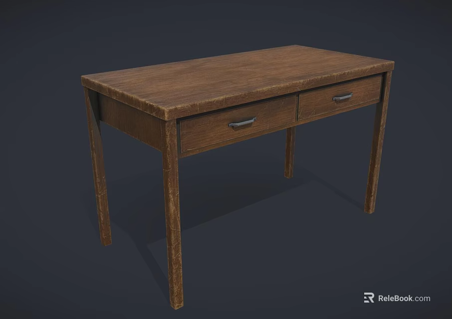 Simple Solid Wooden Desk With Two Drawers And Sturdy Structure Design 3d model