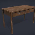 Simple Solid Wooden Desk With Two Drawers And Sturdy Structure Design 3d model