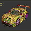 Yellow Green Racing Car With PROTECH ACC MOTUL Logos Rear Wing And Aerodynamic Design