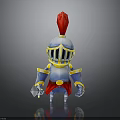Cartoon Knight Character Design With Red Feather Helmet And Blue Gold Armor