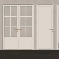 Modern White Hinged Doors With Glass Panels And Golden Handles For Interior