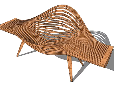 Modern Wooden Single Chair With Curved Slat Structure And Ergonomic Design 3d model
