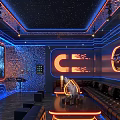 Luxury KTV Room Interior With Neon Lights Sofas Bar Counters Starry Ceiling And Modern Design 3d model
