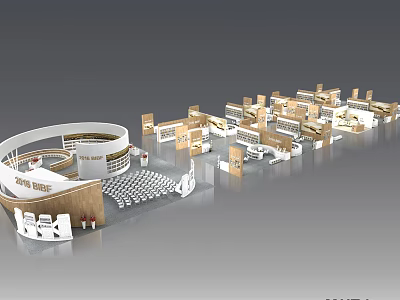 Modern Architectural Model Featuring Circular Structure And Rectangular Building Units 3d model