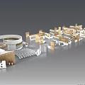 Modern Architectural Model Featuring Circular Structure And Rectangular Building Units