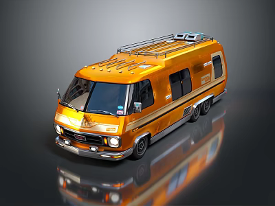 Orange Modified Bus With Roof Rack And Side Windows Exterior Design 3d model