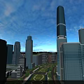 Birds Eye View Urban Planning With Skyscrapers Green Spaces Water Features And Mountains