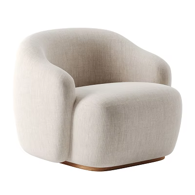 Beige Fabric Single Sofa With Rounded Arms Backrest And Wooden Base Design 3d model
