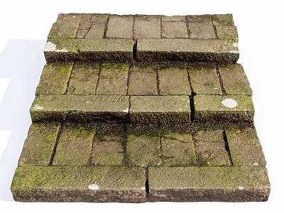 Old Brick Stairs With Moss Covered Surface And Weathered Texture 3d model