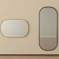Oval Wall Mirrors With Golden And Black Frames On Beige Wall Wooden Floor