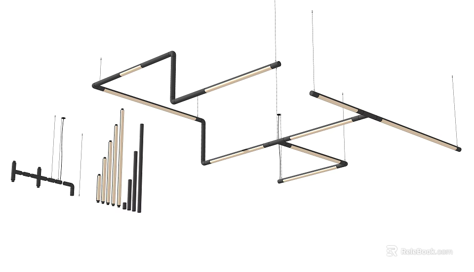 Modern Geometric Pendant Lights With Black Frame And Linear Design Elements 3d model