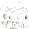 Minimalist White Ceramic Vases With Dried Twigs And Decorative Flowers For Home Decor