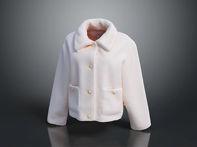 Pink Fuzzy Jacket With Turn Down Collar Gold Buttons And Front Pockets 3d model