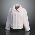 Pink Fuzzy Jacket With Turn Down Collar Gold Buttons And Front Pockets