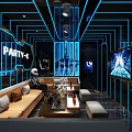 Modern KTV Lounge Interior Design With Neon Lights Seating Area And TV Screens