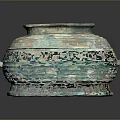 Ancient Bronze Vessel Sculpture With Intricate Carved Patterns And Dual Handles