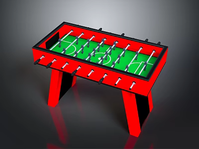 Red Frame Foosball Table With Green Playing Surface Player Rods And Soccer Goals 3d model