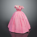 Pink Princess Style Dress With Ruffled Neckline And Flared Skirt Design