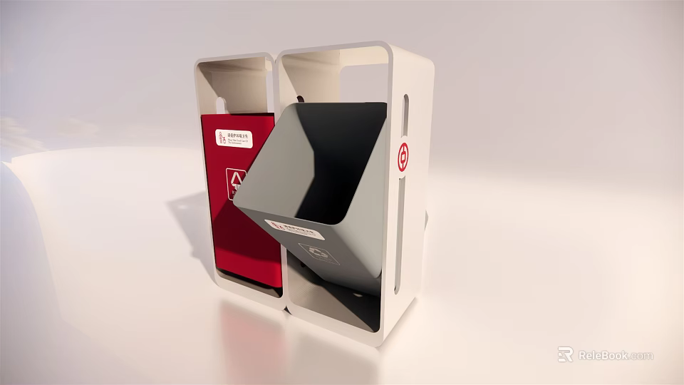 Public Dual Compartment Waste Bin With Red And Gray Sorting Sections For Recycling 3d model