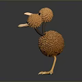Two Cute 3D Cartoon Flying Birds With Brown Fluffy Feathers Long Beak And Short Legs