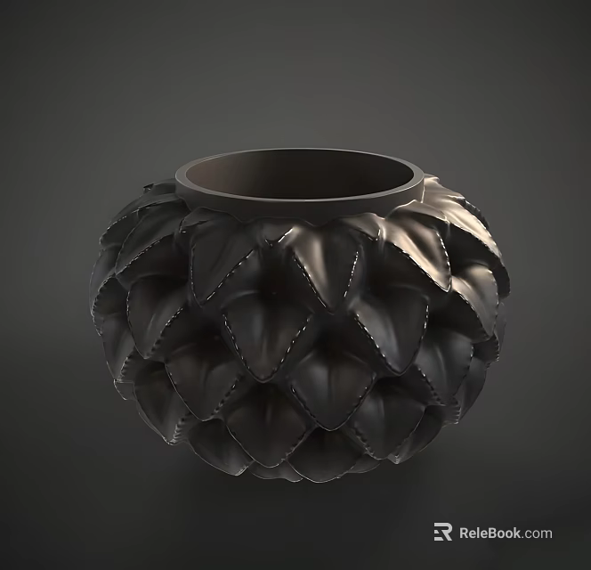 Sleek Black Vase With Intricate Leaf Like Patterns And Modern Design 3d model