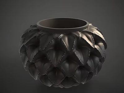 Sleek Black Vase With Intricate Leaf Like Patterns And Modern Design 3d model