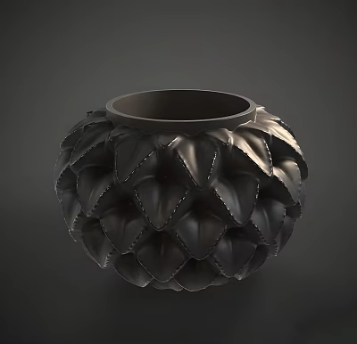Sleek Black Vase With Intricate Leaf Like Patterns And Modern Design 3d model