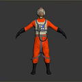 Red Pilot Suit With Helmet Blue White Accents Chest Logo And Straps