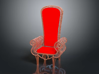 Elegant Chair with Red Seat Backrest and Intricate Golden Frame Design 3d model