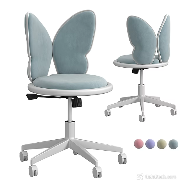 Light Blue Kids Chair With Butterfly Shaped Backrest Rolling Wheels And Color Options 3d model 