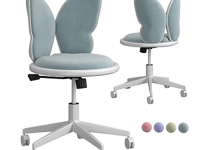 Light Blue Kids Chair With Butterfly Shaped Backrest Rolling Wheels And Color Options 3d model