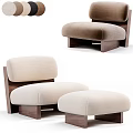Modern Accent Chair with Wooden Frame Beige Brown Upholstered Cushion and Matching Ottoman
