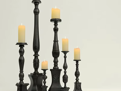 Black Candle Lamps With Lit Candles In Various Heights And Elegant Design 3d model