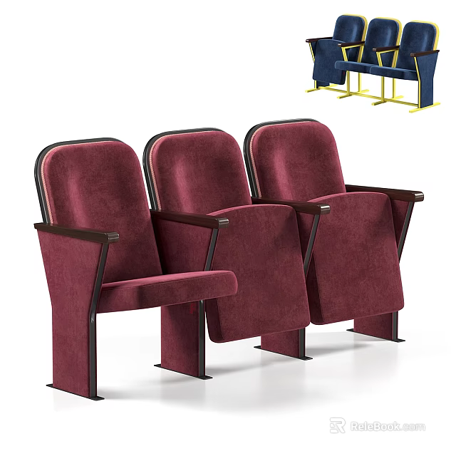 Maroon Public Chairs With Velvet Seats And Wooden Armrests In Classic Design For Public Venues 3d model 