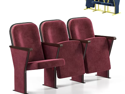Maroon Public Chairs With Velvet Seats And Wooden Armrests In Classic Design For Public Venues 3d model