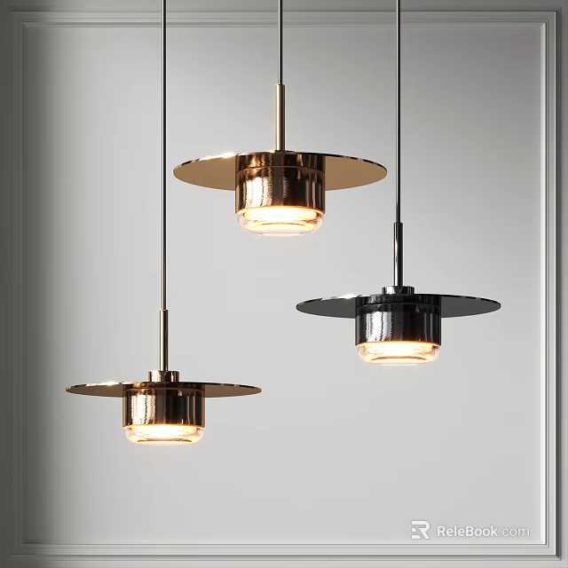 Modern Metallic Pendant Lights With Brass And Black Round Shades For Interior Decor 3d model 