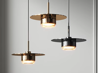 Modern Metallic Pendant Lights With Brass And Black Round Shades For Interior Decor 3d model