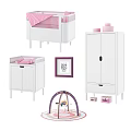 White Wardrobe in Pink Nursery Room With Storage Drawers and Baby Furniture