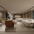 Modern Living Room With White Sofa Brown Armchairs Area Rug And Decorative Painting