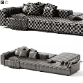 Modern Beige Sectional Sofa With Soft Pillows Throw Blanket And Decorative Balls 3d model