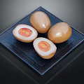 Marinated Chicken Eggs Sliced Open Showing Yolk On Black Square Plate 3d model