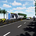Road Facilities With Charging Station Guardrails No Parking Sign And Palm Trees Along Urban Road