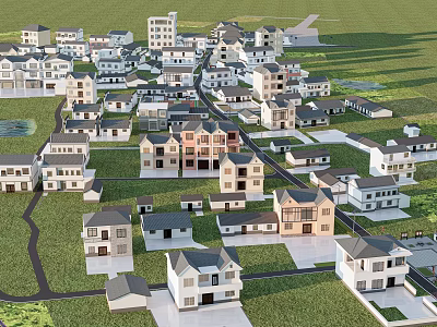 Residential Neighborhood With Various House Styles Green Spaces And Roads 3d model