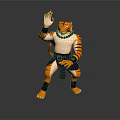 Tiger Character Action Figure With Orange Stripes Raised Right Hand Bent Left Leg Black Pants